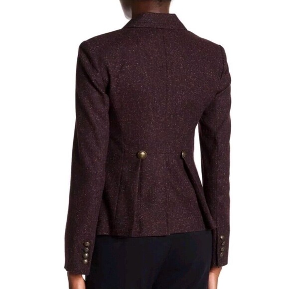 Rebecca Minkoff Sz 4 Nevins Purple Confetti Tweed Look Military Style Blazer - Picture 2 of 11